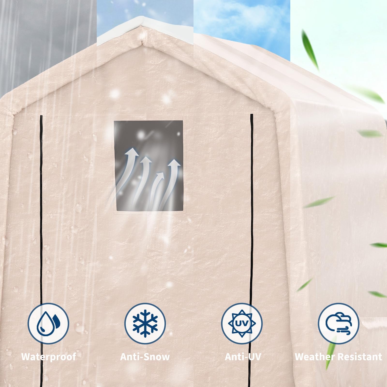 Garvee 7x10FT Outdoor Portable Storage Shed with Roll-Up Door & Vent, 240G Heavy-Duty Shelter Waterproof PE Tarp, UV-Resistant Storage Sheds for Motorcycle, Firewood, Garden and Tools