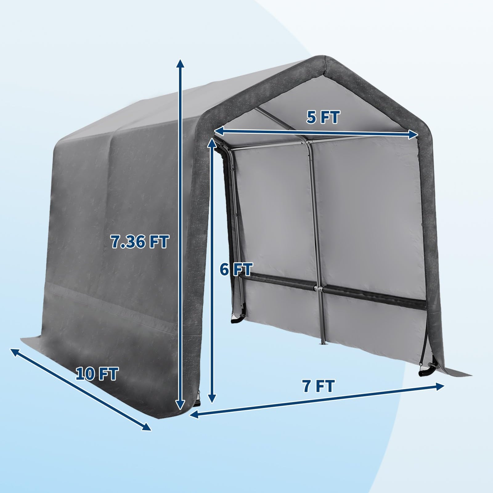 Garvee 7x10FT Outdoor Portable Storage Shed with Roll-Up Door & Vent, 240G Heavy-Duty Shelter Waterproof PE Tarp, UV-Resistant Storage Sheds for Motorcycle, Firewood, Garden and Tools, Gray