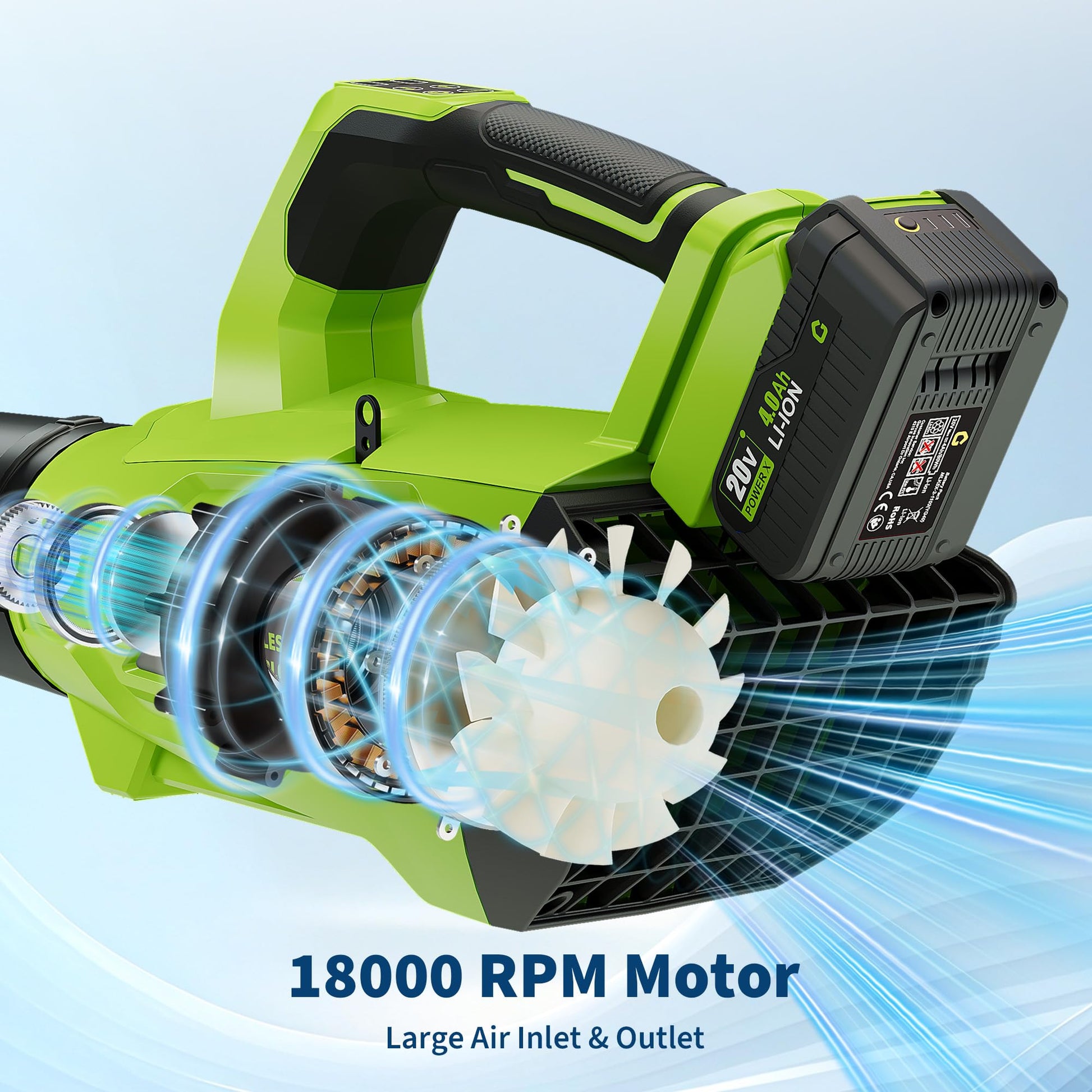 Garvee Leaf Blower Cordless Brushless- 20V Electric Leaf Blower 700CFM & 2 Speed Modes with Charger, 1*4.0Ah Battery Powered for Lawn Care,Green