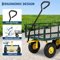 Garvee 900 lbs Heavy Duty Steel Garden Wagon Cart – 2-in-1 Utility Yard Cart, Removable Mesh Sides, 10" All-Terrain Tires, 180° Rotating Handle – Perfect for Lawn and Outdoor Gardening – Yellow Hub, Dark Green Frame, Black Handle