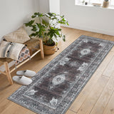 Garvee Floral Vintage Area Rug Soft Non-Slip Machine Washable Distressed Design Rust Red 2x6ft Living Bedroom Dining - Rust Red