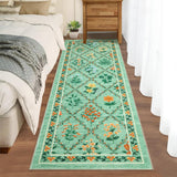 Garvee Modern Washable Rugs 2x6 Runner with Floral Diamond Pattern, Soft & Durable Polyester, Non-Slip & Stain-Resistant, Green, Ideal for Entryway & Living Room - Green
