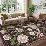 Garvee Floral Area Rug 10x13 Non-Slip Stain Resistant Ultra Thin Low Pile Soft Hypoallergenic Machine Washable Indoor Living Room Bedroom Dining Office - Purple