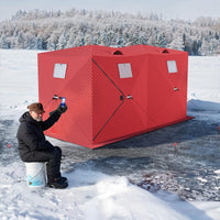 Garvee Insulated Pop-Up Ice Fishing Tent for 5-7 Persons - Spacious Hub-Style Winter Shelter - Waterproof Oxford, Quick Setup, Windproof, Anchors, Ropes, Carry Bag - Red, 141.73×70.8×77.74 Inch | Winter fishing portable shelter