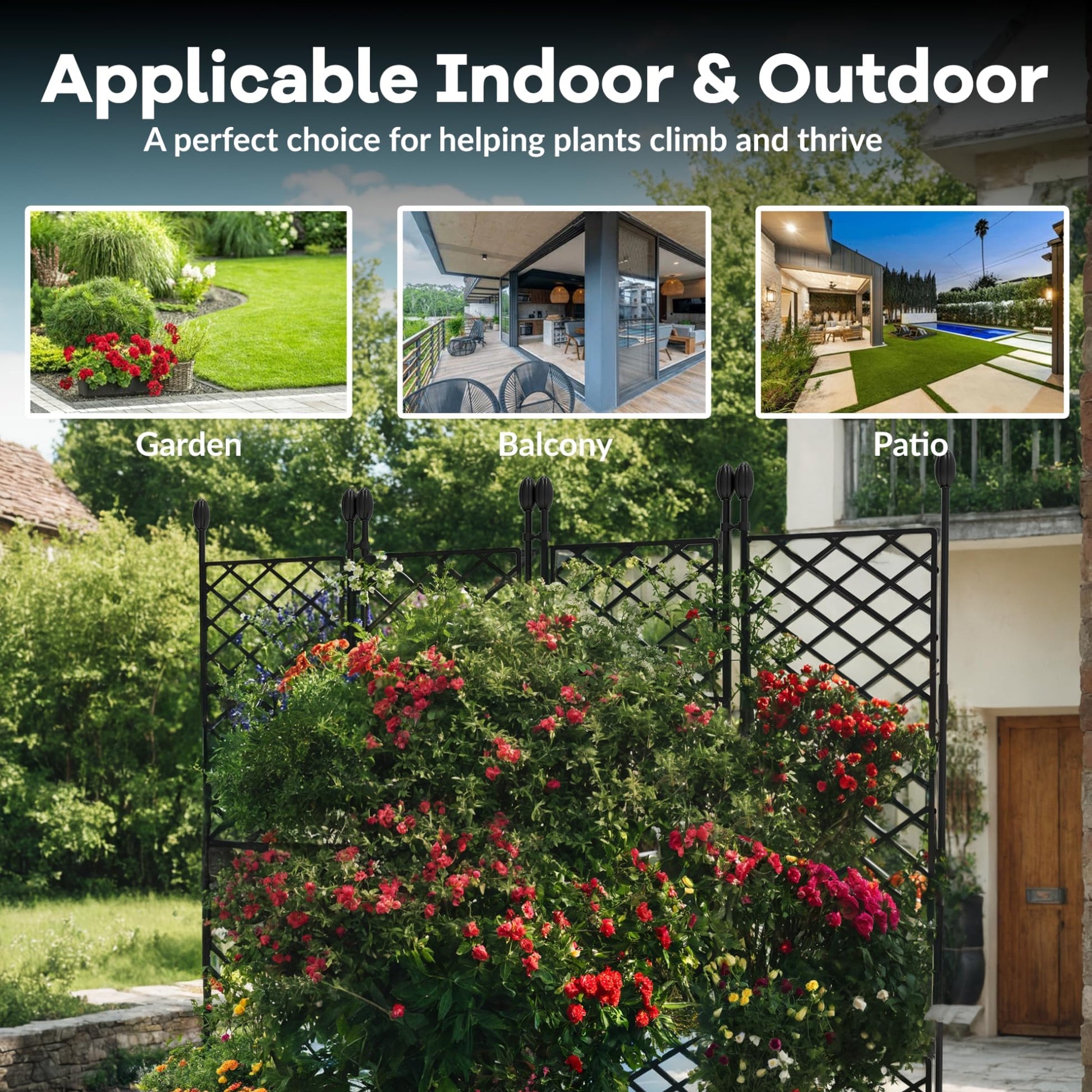 Garvee 4 PCS Raised Garden Bed with Trellis, 65.4" W x 63"Tall Plastic Planter Box for Climbing Plants, Outdoor Vertical Garden with Privacy Screen for Patio, Balcony, Backyard – Sturdy & Lightweight