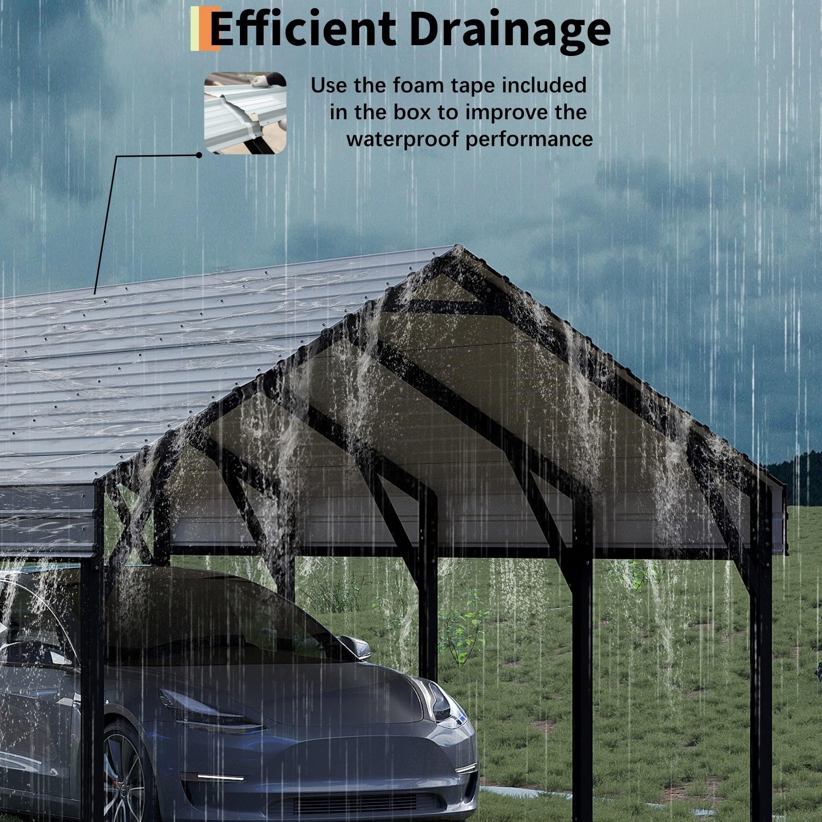 Garvee 12x20 FT Metal Carport, Reinforced Frame and Steel Roof for All-Weather Use, Permanent Shelter for Bass Boats, Full-Sized Pickup Trucks, and Tractors