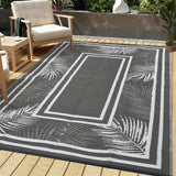 Garvee Outdoor Grey & White 9x18 Washable Camping Rug - Non-Slip, Fade-Resistant - Waterproof Plastic - Easy-Clean, Durable Edges - Patio, Beach, RV - Gray & White