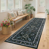 Garvee Washable Runner Rug 2x6 Modern Farmhouse Floral Non-Slip Low Pile Polyester Foldable Indoor Kitchen Hallway Laundry - Black