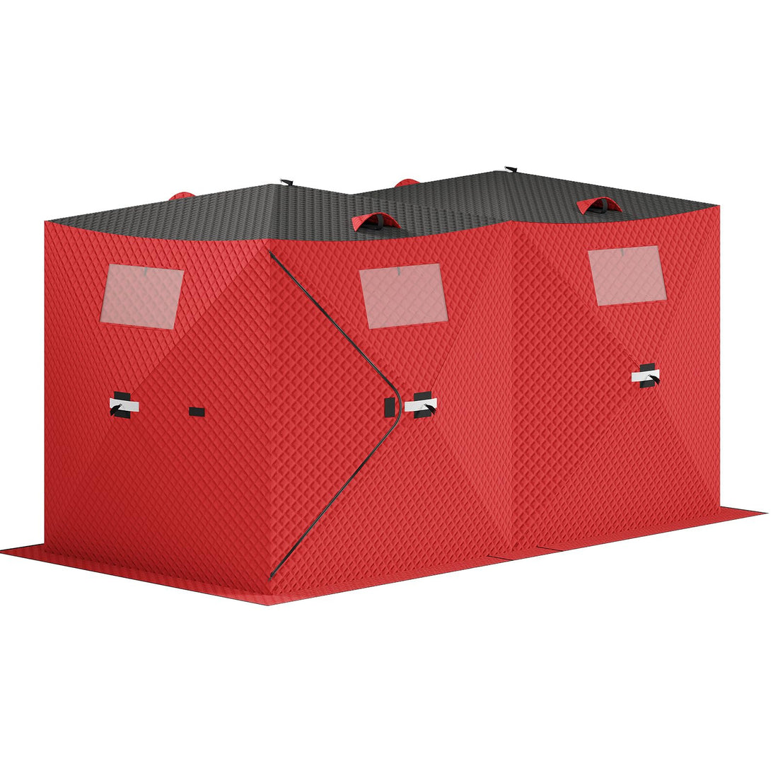 Garvee Insulated Pop-Up Ice Fishing Tent for 5-7 Persons - Portable Spacious Windproof Winter Shelter - Durable 3-Layer, Carry Bag, Zippered Door, Anchors - Red & Black, 141.73×70.8×77.74 Inch | Winter fishing shelter
