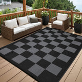 Garvee 8x10 Area Rug Beach Picnic Rug Non-Slip Fade-Resistant Plastic Waterproof Easy-Clean Black&Gray Outdoor Camping RV Balcony - Black/Gray