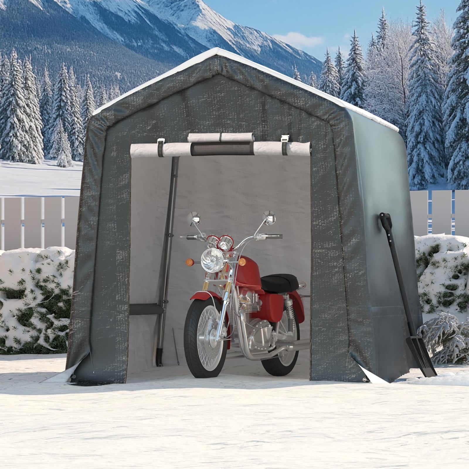 Garvee 6x6FT Gray Outdoor Portable Storage Shed with Roll-Up Door & Vent, 240G Heavy-Duty Shelter Waterproof PE Tarp, UV-Resistant Storage Sheds for Motorcycle, Firewood, Garden and Tools,