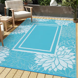 Garvee Area Rug 8x10 Patio Outdoor Mat Waterproof Non-Slip Fade-Resistant Plastic Durable Lightweight Foldable Picnic Beach Camping - Blue