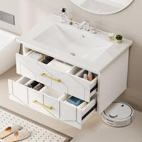 Garvee Modern 24" Floating Bathroom Vanity in Humidity-Resistant Design with Soft-Close Drawers and Gold Handles, Whtie