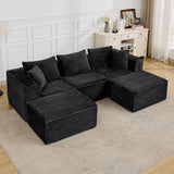 Garvee 107" Modular Sectional Sofa, Modern Cloud Sectional Couch with Deep Seat, U-Shape Boneless Couch with Chaise for Living Room Apartments, No Assembly Required (3 Seater + 2 Ottoman), Black - Corduroy | Black