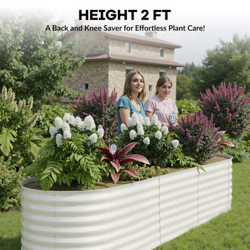 Garvee 8' X 2' X 2' Galvanized Metal Raised Garden Bed Kit Oval Deep Root Planter Rust-Resistant Steel Open-Base Design Tool-Free Assembly Modern Beige Outdoor