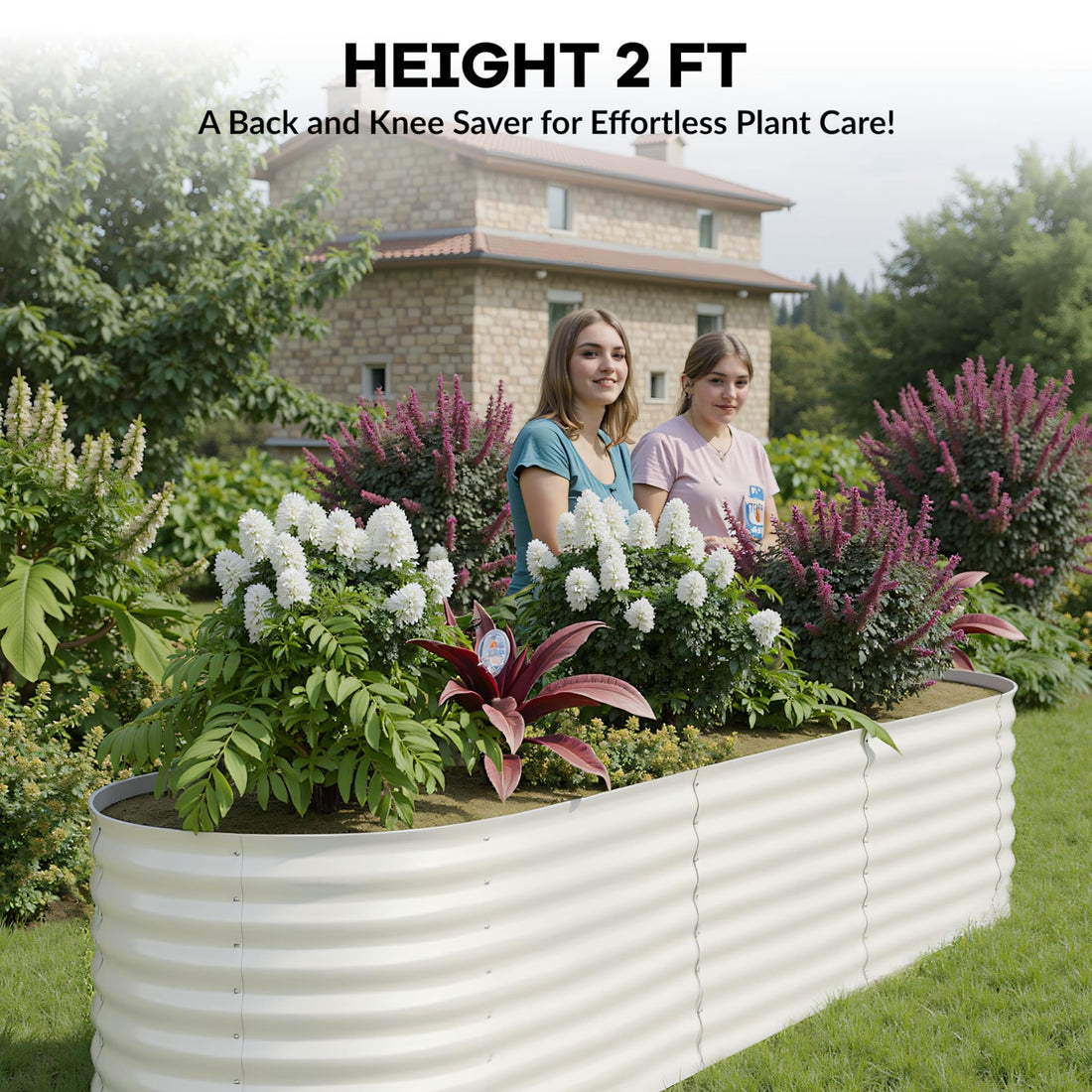 Garvee Galvanized Metal Raised Garden Bed Kit 8x2x2ft Oval Deep Root Planter Rust-Resistant Steel Open-Base Design Tool-Free Assembly Modern Beige Outdoor