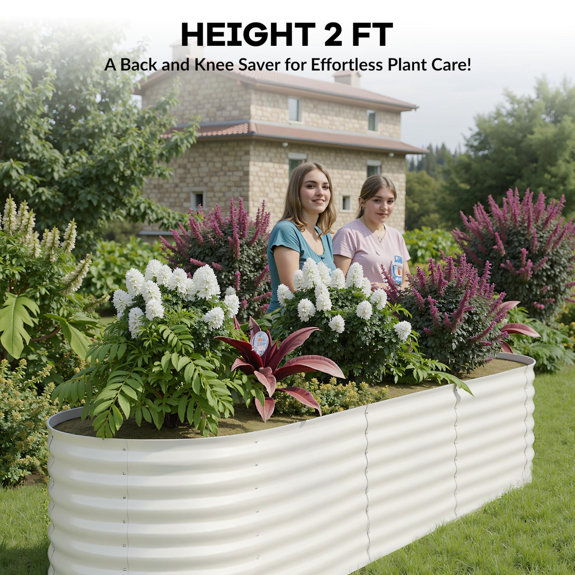 Garvee Galvanized Metal Raised Garden Bed Kit 8x2x2ft Oval Deep Root Planter Rust-Resistant Steel Open-Base Design Tool-Free Assembly Modern Beige Outdoor