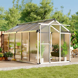 Garvee 6x10 FT Polycarbonate Greenhouse with Aluminum Frame, Lockable Door, Adjustable Roof Vent, Water Gutter System for Backyard Garden - Silver