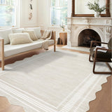 Garvee Modern Cream White 10x13 Large Washable Scalloped Area Rug Low-Pile Non-Slip Soft Durable Polypropylene Modern Bordered Living Room Dining Nursery - Scalloped|Cream White