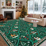 Garvee Christmas Living Room Rug 5x7 Green Area Rug with Non-Slip Backing, Washable Low Pile, Soft Polyester, Durable Stain Resistant, Bedroom Dining Office Carpet - Green