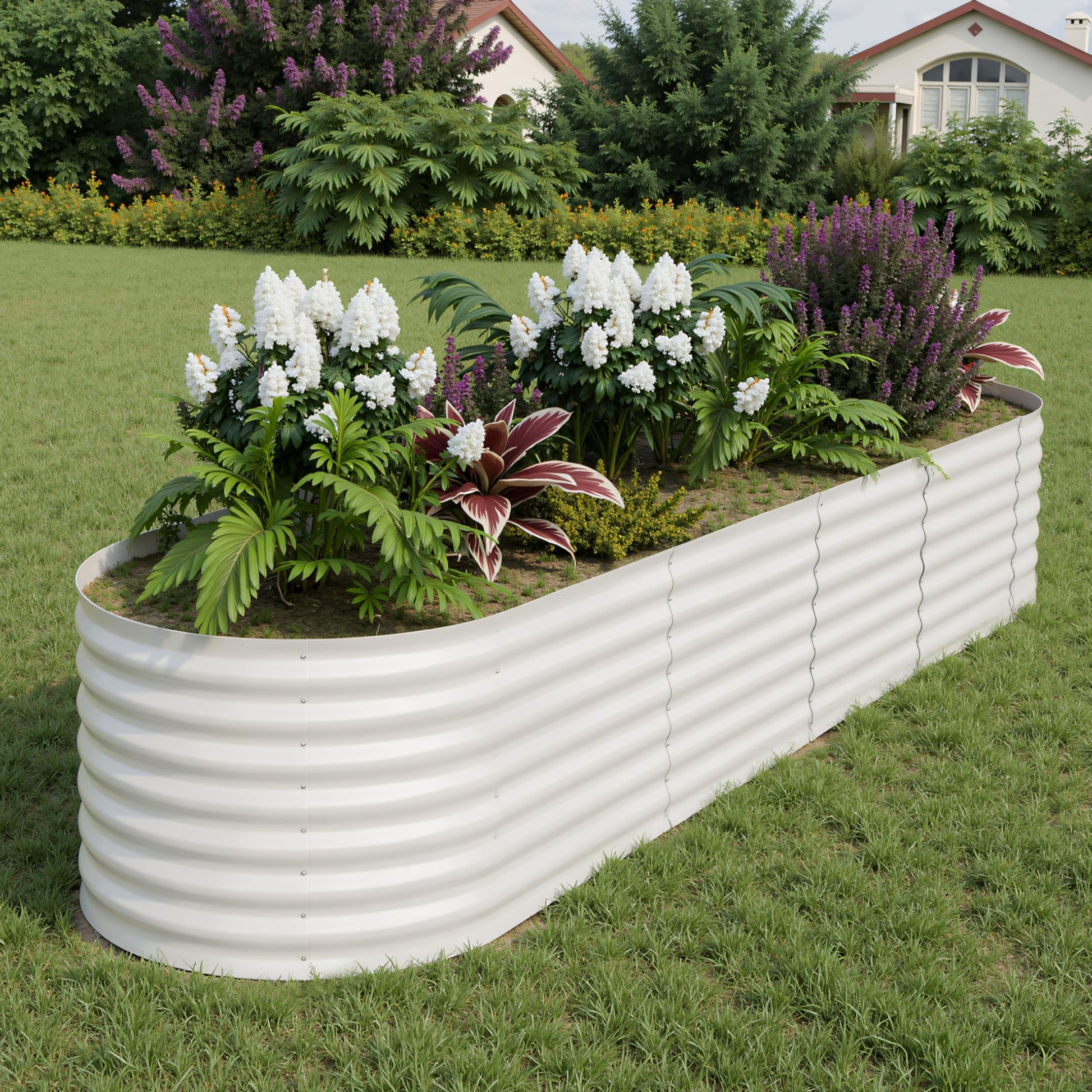 Garvee Galvanized Metal Raised Garden Bed Kit 8x2x2ft Oval Deep Root Planter Rust-Resistant Steel Open-Base Design Tool-Free Assembly Modern Beige Outdoor
