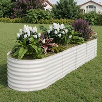 Garvee Galvanized Metal Raised Garden Bed Kit 8x2x2ft Oval Deep Root Planter Rust-Resistant Steel Open-Base Design Tool-Free Assembly Modern Beige Outdoor
