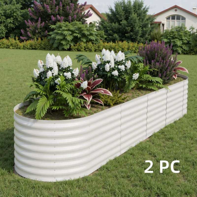 Garvee Galvanized Metal Raised Garden Bed Kit 8x2x2ft Oval Deep Root Planter Rust-Resistant Steel Open-Base Design Tool-Free Assembly Modern Beige Outdoor