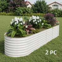 Garvee Galvanized Metal Raised Garden Bed Kit 8x2x2ft Oval Deep Root Planter Rust-Resistant Steel Open-Base Design Tool-Free Assembly Modern Beige Outdoor