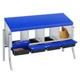 Garvee Chicken Nesting Boxes, 4 Hole with Legs Metal Wall Mount Roll Away Nest with Removable Trays and Roll Out Egg Collection for Chicken Coop - Blue
