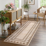 Garvee Modern Geometric Runner Rug 2x6 Washable Hallway Runner Unique Bordered Neutral Bathroom Rug Non Slip, Non Shedding Stain-Resistant Kitchen Mat, Soft Low Pile Neutral Carpet for Laundry,Tan - Tan