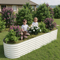 Garvee Galvanized Metal Raised Garden Bed Kit 8x2x2ft Oval Deep Root Planter Rust-Resistant Steel Open-Base Design Tool-Free Assembly Modern Beige Outdoor
