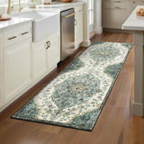 Garvee Hallway Runner Rug 2x6 Low Pile Machine Washable Vintage Floral TPR Non-Slip Backing Green Kitchen Bedroom Bathroom - Green