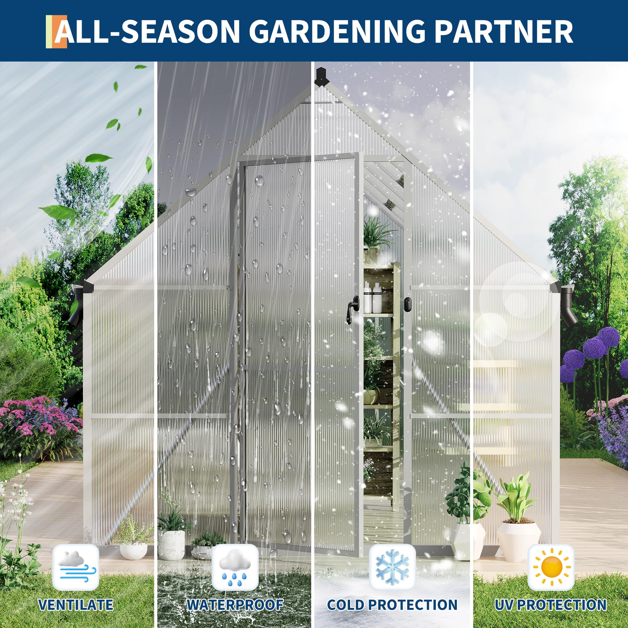 Garvee Heavy Duty 8x12 FT Polycarbonate Walk-In Greenhouse with