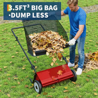 Garvee Push Lawn Sweeper Red 21-Inch Width 4-Brush System Steel Frame Large Capacity Yard Cleanup