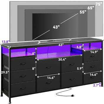 Wide dresser TV stand with open media shelves