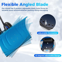 Garvee 29"W X 19.68"H Snow Pusher Shovel with Wheels,Heavy Duty Steel Snow Shovel with Wheels,Angled Blade Efficient Snow Removal With5-Position Angled Blade & Adjustable Handle for Doorway, Sidewalk