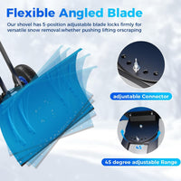 Garvee 29"W X 20"H Snow Pusher Shovel with Wheels,Heavy Duty Steel Snow Shovel with Wheels,Angled Blade Efficient Snow Removal With5-Position Angled Blade & Adjustable Handle for Doorway, Sidewalk