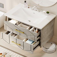 Garvee Modern 30" Floating Bathroom Vanity in Humidity-Resistant Design with Soft-Close Drawers and Gold Handles, Grey