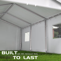 Garvee 12' x 20' x 11' Heavy-Duty Portable Garage with Canopy Roof, Roll-Up Windows, Galvanized Steel Frame, Water-Resistant, Front & Back Doors, White, Outdoor Storage