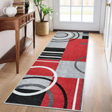 Garvee Modern Red 2x6 Washable Runner Rug Abstract Geometric Non-Slip Stain-Resistant 100% Polyester Low Pile Red Hallway Kitchen Bedroom - Red