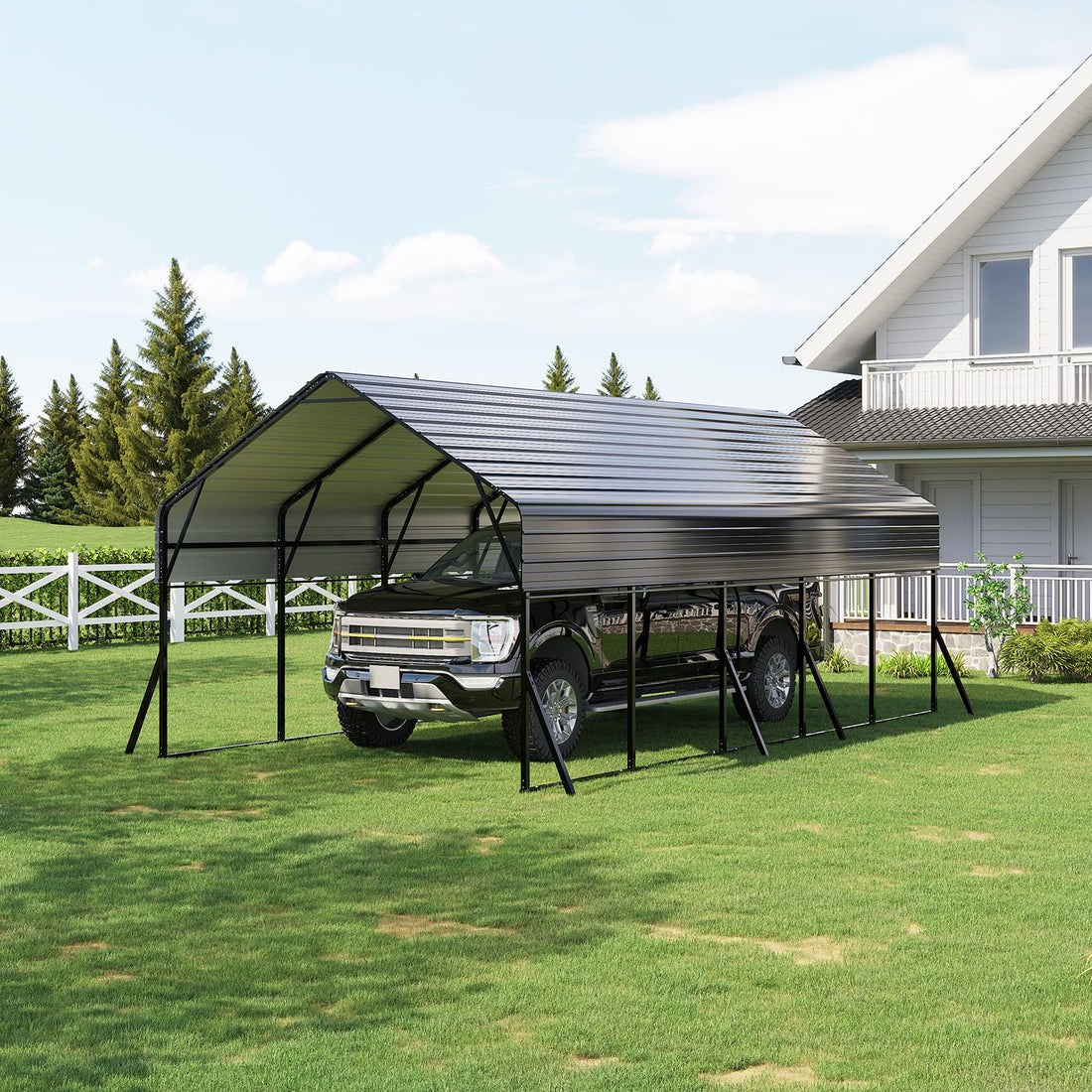 Garvee 13' X 26' X 11' Heavy Duty Metal Carport Kit – Reinforced Frame & Anchors – 100MPH Wind & 35PSF Snow Rated – Shelter for 2 Cars, Trucks, Boats, RVs, Tractors – Easy Assembly