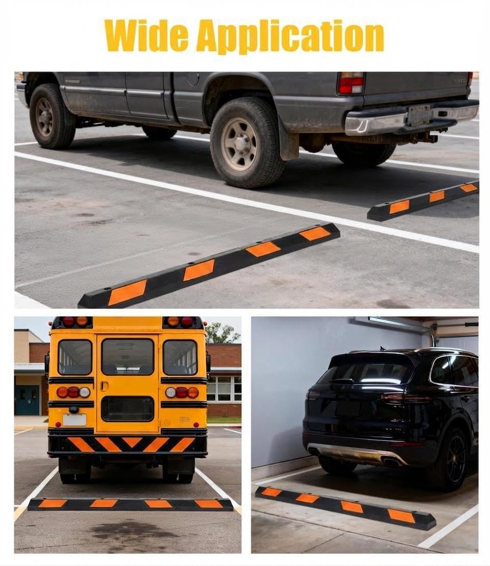 Garvee Heavy Duty Rubber Parking Curb 2 Pack, 72 Inch – Bright Orange Diamond, High-Visibility Reflective Stripes – Durable Wheel Stopper for Garage, Commercial Lot, Cars, Trucks, SUVs, RVs, Trailers – 2-pack | diamond | bright orange