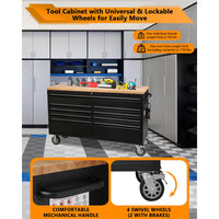 Garvee 9-Drawer Large Rolling Tool Chest, 61" Mobile Tool Storage Cabinet with Wheels and Wood Top, Garage Tool Box Organizer with Anti-Slip Liner for Warehouse, Workshop