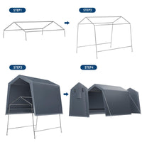 Garvee 6x8 ft Gray Portable Outdoor Storage Shed with Roll-Up Zipper Door & Vent, 240G Heavy-Duty Shelter Waterproof PE Tarp, UV-Resistant Carport for Motorcycle, Firewood, Tools