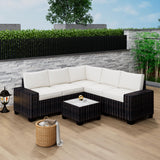 Garvee 6-Piece Outdoor Patio Sectional Sofa Set – All-Weather PE Rattan Wicker Conversation Furniture with Coffee Table – Thick Beige Cushions – Brown Rattan – Modular Garden Couch for Backyard, Poolside, Balcony