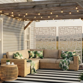 Garvee 70"x47" 3-Panel Metal Outdoor Privacy Screen in Geometry Design for Patio, Deck, Balcony, Yard and Garden, White
