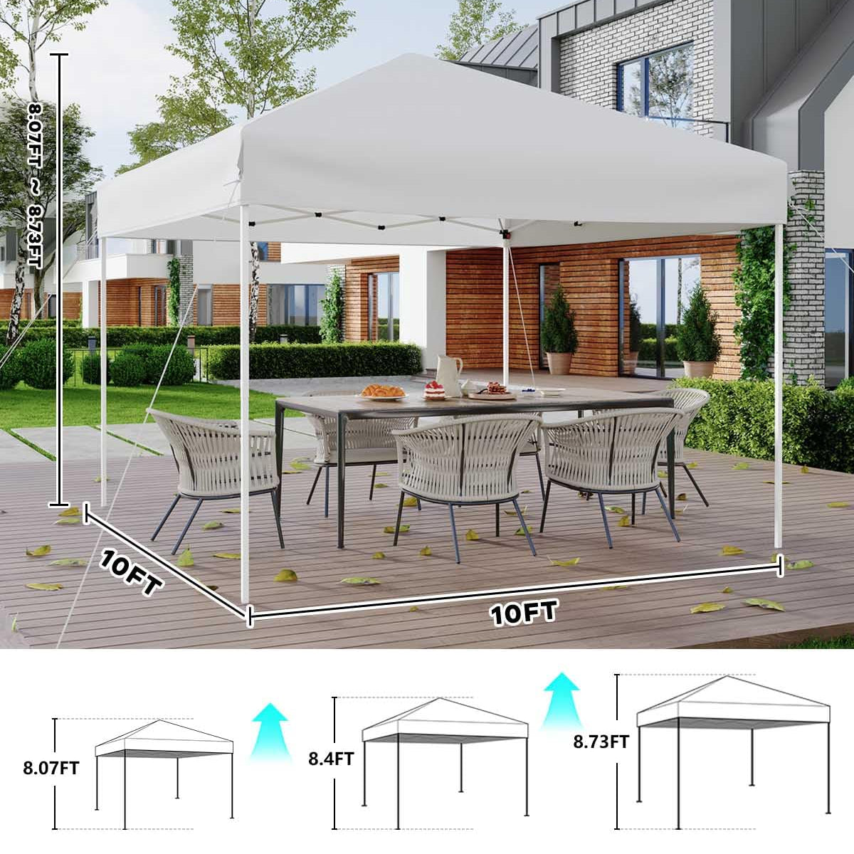 Garvee 10x10 ft Pop Up Canopy Tent - Height Adjustable Outdoor Pavilion - Portable Folding Gazebo with Carrying Bag, Easy Setup - Perfect for Parties, Garden, Camping, Beach & Outdoor Events - White