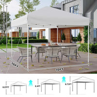 Garvee 10x10 ft Pop Up Canopy Tent - Height Adjustable Outdoor Pavilion - Portable Folding Gazebo with Carrying Bag, Easy Setup - Perfect for Parties, Garden, Camping, Beach & Outdoor Events - White