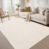Garvee Extra Large Living Room Rug 9x12 Washable Non Slip Rubber Backing Low Pile Thin Non-Shedding Polyester Fibre TPR Foldable Accent Mat for Office - Cream White