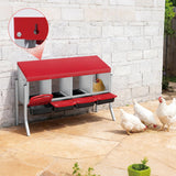 Garvee Heavy-Duty Metal Chicken Nesting Box for Easy Egg Collection - 4 Compartments with Removable Trays - Wall Mount or Stand - Ideal for Backyard Poultry, Red, Four Grids + Bracket - Red